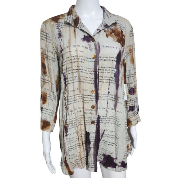 John Mark Small Tunic Top Boho 3/4 Sleeve Blouse Provence France Graphic NEW - Picture 1 of 11